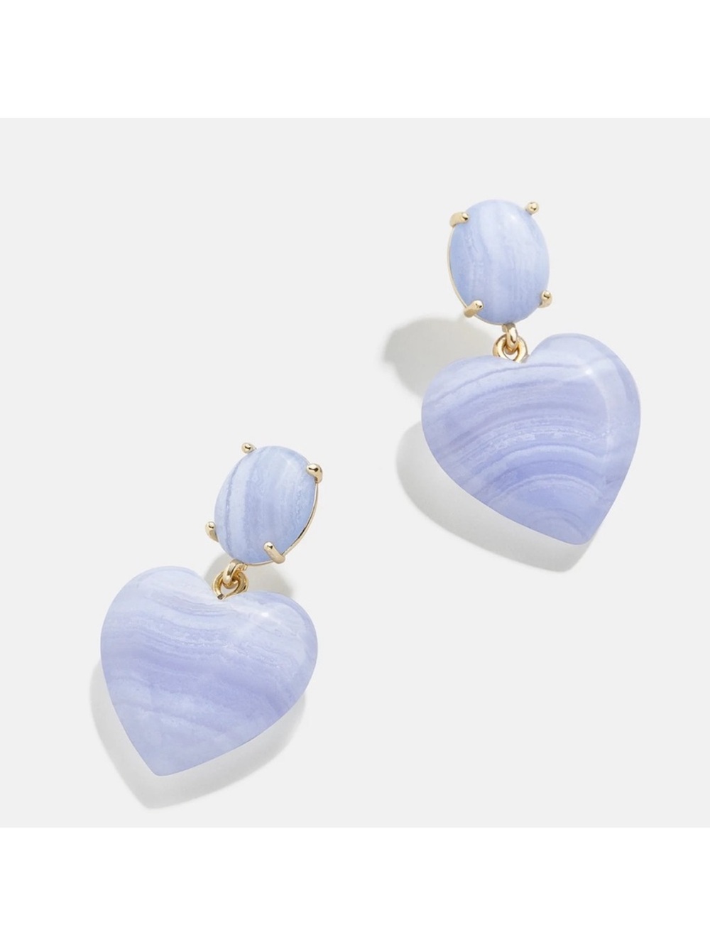 BaubleBar Gold-Trim Light Blue Heart Drop Earrings